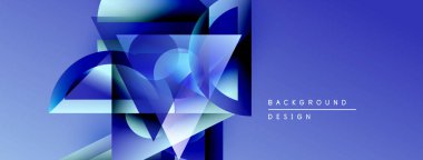 Soyut mavi şekiller örtüşür, dinamik görsel efekt yaratır. Gradyan gölgeler derinliği yükseltir, modern tasarım estetiği.