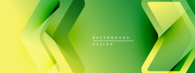 Soyut yeşil eğimli arkaplan. Üst üste binen katmanlar dinamik ok şekilleri yaratır. Sancaklar ve başlıklar için modern tasarım uygun.
