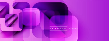 Soyut mor tasarım. Üst üste binen kareler modern, dinamik görsel efekt yaratır. Gradyan gölgeler derinlik ve doku ekler.