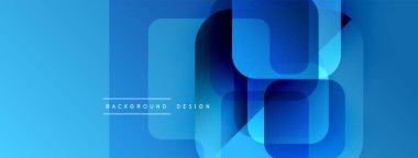 Soyut mavi geometrik şekiller modern tasarımı oluşturur. Gradyan gölgeler derinlik, doku ve görsel ilgi sağlar. Arkaplan özellikleri metin.