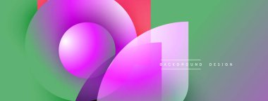 Soyut şekiller örtüşüyor, canlı renk değişimleri yaratıyor. Pembe, yeşil, kırmızı ve mavi renklerle çelişiyor. Modern tasarım ögesi.