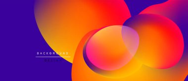 Enerjik soyut gradyanlar harmanlanarak sıvı şekiller oluşturur. Mor baskın, turuncu ve kırmızı renkler arasında geçiş yapıyor. Modern tasarım ögesi.