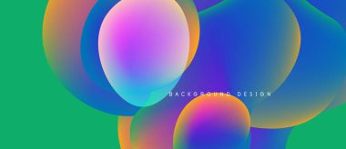 Soyut renkli çakışan daireler. Canlı gradyanlar dinamik görsel efekt yaratır. Arkaplan ve sunumlar için uygun modern tasarım.