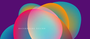 Soyut renkli örtüşen daireler canlı bir zemin oluşturur. Mor renkler baskın, turuncu, deniz mavisi ve pembe renklerle harmanlanmış. Modern tasarım ögesi.