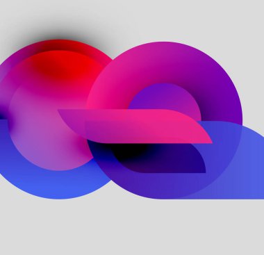 Soyut renkli şekiller örtüşür, dinamik görsel efekt yaratır. Gradyan renkleri pürüzsüzce karışır, akış bileşimi oluşturur.