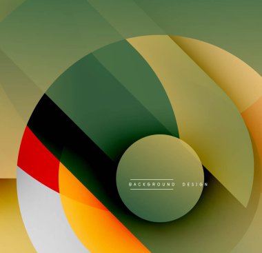 Soyut geometrik tasarım. Üst üste binen daireler, gradyanlar dinamik görsel efekt yaratır. Modern, minimalist stil uygun arka planlar.