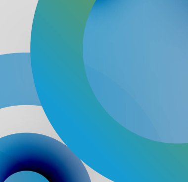 Soyut kompozisyon. Üst üste binen daireler, gradyanlar, havalı tonlar baskın gelir. Minimalist tasarım, pürüzsüz geçişler, sakinleştirici estetik.