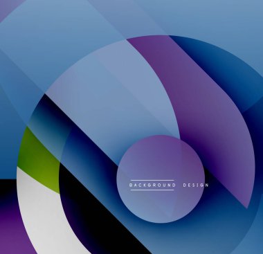 Soyut geometrik şekiller örtüşür, dinamik mavi, mor, yeşil gradyanlar oluşturur. Modern tasarım derinliği, hareketi, görsel ilgiyi çağrıştırıyor.
