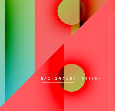 Soyut geometrik bileşim. Kırmızı, yeşil, altın rengi karışımı. Modern tasarım elementleri görsel ilgi yaratır. Basit metin örtüsü mevcut.