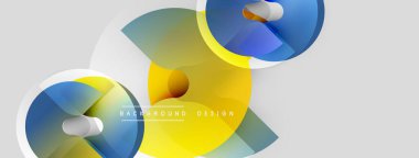 Soyut geometrik şekiller, canlı renkler, sarı gradyanlar, mavi aksanlar. Arkaplan ve sunumlar için modern tasarım ögesi.