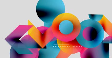 Soyut renkli şekiller çakışıyor. Canlı gradyanlar dinamik görsel efekt yaratır. Modern tasarım elementleri yaratıcılığı ve enerjiyi önerir.