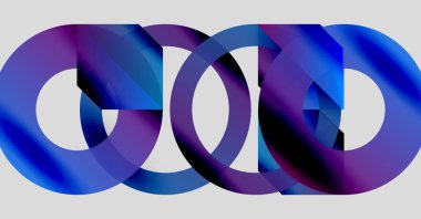 Soyut grafik tasarım özellikleri üst üste binen mor daireler. Değişken renklere sahip minimalist kompozisyon, modern estetik. Basit, temiz sunum.