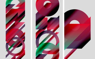 Soyut sanat eserlerinde bir, iki, üç numaralar var. Kalın renkler, geometrik şekiller dinamik bileşim yaratır. Modern tasarım.