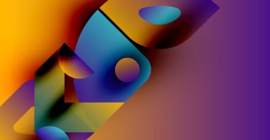 Soyut gradyanlar harmanlanarak sıvı şekiller oluşturur. Sıcak sarılar mora dönüşür ve dinamik görsel ilgi yaratır. Yumuşak eğriler kompozisyona hakim.