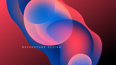 Soyut sıvı şekilleri harmanlanarak canlı kırmızı ve mavi renkler yaratır. Modern tasarım hareketi, enerjiyi ve derinliği çağrıştırıyor. Arkaplan koyu, zıt renkler.