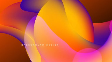 Soyut sıvı şekilleri canlı turuncu, mor ve sarı renkleri harmanlar. Dinamik kompozisyon modern arkaplan tasarımı yaratır. Yumuşak gradyanlar baskın gelir.