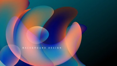 Soyut sıvı şekilleri örtüşür ve canlı renk değişimleri yaratır. Koyu arkaplan aydınlığı ve modern tasarım elementini arttırır.