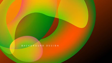 Soyut renkli şekiller örtüşür, canlı sıvı tasarımı yaratır. Arkaplan siyah, parlak eğilimleri vurguluyor. Modern estetik.