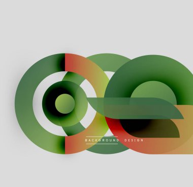 Soyut geometrik şekiller çakışıyor. Yeşil, kırmızı, turuncu renkler kompozisyona hakim. Modern tasarım elementleri dinamik görsel efekt yaratır.
