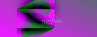 Soyut mor tasarım üst üste binen geometrik şekiller içerir. Gradyan renkler dinamik görsel efekt yaratır. Metin arkaplan tasarımı okur.