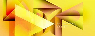 Soyut geometrik tasarım. Sarı, turuncu renkler dinamik katmanlı etki yaratır. Çeşitli projeler için modern arkaplan.