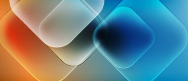 Soyut arkaplan özellikleri üst üste binen şeffaf kareler. Renkler turuncudan griye, maviye dönüşür. Yumuşak gradyanlar yumuşak görsel efekt yaratır.