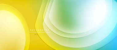 Soyut arkaplan dalgalı şekiller, canlı sarı, yeşil, mavi gradyanlar. Yumuşak kıvrımlı modern tasarım, dinamik bileşim.