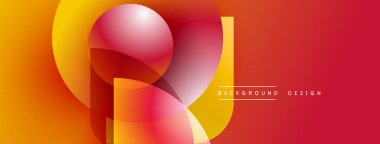 Soyut geometrik şekiller canlı turuncu ve kırmızı renkleri harmanlarlar. Gradyan katmanlar derinlik yaratır, modern görsel etki. Mevcut en küçük metin.