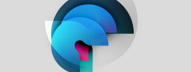 Soyut tasarım özellikleri üst üste binen dairesel şekiller, mavi renkler baskın, modern görsel etki yaratıyor. Minimalist kompozisyon, yumuşak gradyanlar mevcut.