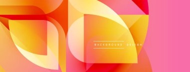 Soyut geometrik şekiller, canlı gradyanlar. Turuncu, sarı, pembe renkler modern tasarım yaratır. Minimalist tarz, temiz çizgiler dinamik bileşim sunar.