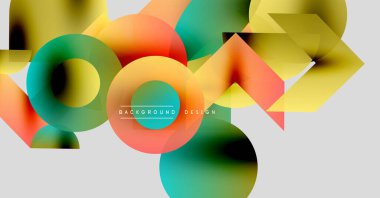 Soyut renkli şekiller örtüşür, dinamik görsel kompozisyon yaratır. Gradyan renkler harmanlanır, modern arkaplan tasarımı oluşturulur.