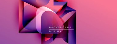 Soyut geometrik şekiller örtüşüyor, canlı pembe, mor renkler yaratıyor. Metin arka plan tasarımı okur. Modern, dinamik kompozisyon.