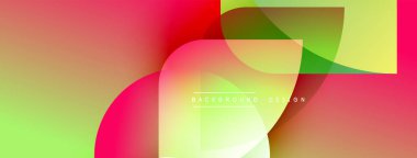 Soyut gradyanlar harmanlanarak, üst üste binen canlı şekiller yaratırlar. Modern tasarım düz renk geçişlerini ve mevcut metin ögesini içerir.