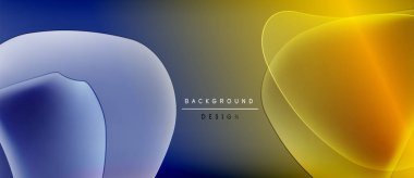 Soyut sıvı şekilleri, mavi, sarı gradyanlar. Metin arkaplan tasarımlı minimalist tasarım. Koyu arkaplan karşıtlık yaratır, modern estetik.