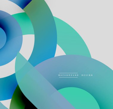 Soyut daireler üst üste biniyor, katmanlı mavi, yeşil gradyanlar yaratıyor. Pürüzsüz geçişleri olan minimalist tasarım, modern estetik.