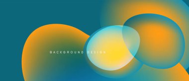 Soyut sıvı şekilleri kesişir. Renkler harmanlanır, portakallar, maviler dinamik görsel efektler yaratır. Modern tasarım ögesi.