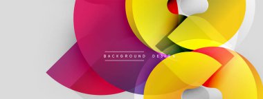 Soyut renkli şekiller örtüşür, dinamik bileşim yaratır. Parlak renkler beyaz boşlukla harmanlanır, modern tasarım ögesi.