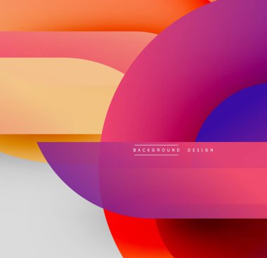 Soyut renkli örtüşen şekiller dinamik bileşim oluşturur. Gradyan renkler harmanlanarak modern görsel deneyimi oluşturur..