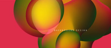 Soyut renkli şekiller çakışıyor. Kırmızı arkaplan karşıtlık sağlar. Gradyan renkler dinamik görsel efekt yaratır. Modern tasarım ögesi.