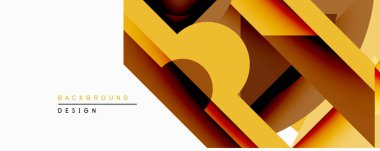 Soyut geometrik bileşim. Üst üste binen şekiller dinamik görsel efekt yaratır. Sıcak renk paleti tasarıma baskın gelir, altın rengi, kahverengi renkler. Modern arkaplan dokusu.