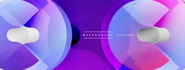 Soyut arkaplan özellikleri üst üste binen daireler, gradyanlar. Mor, mavi renkler tasarımda baskın. Modern, dinamik görsel sunum.