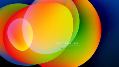 Canlı örtüşen daireler renkli soyut dizaynlar yaratır. Siyah arkaplan parlak renkleri, pürüzsüz gradyanları vurgular.