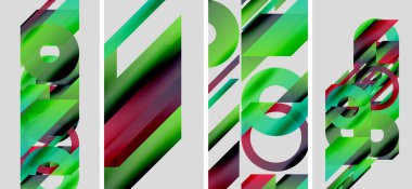 Soyut geometrik paneller. Yeşil, kestane rengi, beyaz renkler kompozisyona hakim. Modern tasarım, katmanlı şekiller görsel ilgi yaratıyor.