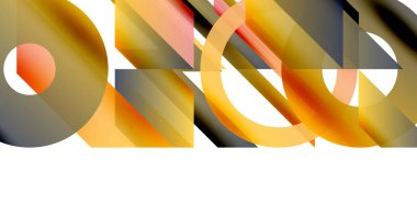 Soyut geometrik şekiller örtüşür, dinamik bileşim yaratır. Sıcak renkler hafif eğimlerle baskın gelir. Minimalist tasarım, modern estetik.