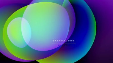 Canlı örtüşen daireler soyut tasarım yaratır. Renkler harmanlanır, karanlık zemine karşı gradyan oluşturur. Modern, akışkan estetik.