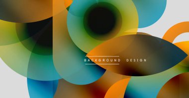 Soyut renkli daireler, dinamik modern tasarım yaratarak örtüşüyor. Gradyan renkler harmanlanır, görsel olarak çekici bir kompozisyon oluşturur.