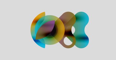 Soyut renkli şekiller çakışıyor, yumuşak gradyanlar yaratıyor. Bulanık kenarları ve açık arkaplanı olan minimalist tasarım. Modern estetik.