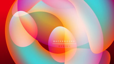 Soyut renkli şekiller örtüşüyor, canlı gradyanlar yaratıyor. Tasarım yumuşak kenarlar, dinamik bileşim, siyah arkaplan.