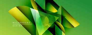 Soyut geometrik şekiller örtüşüyor, canlı yeşil gradyanlar yaratıyor. Modern tasarım elementleri derinlik, hareket ve yenilik önerir.