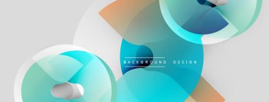 Soyut geometrik şekiller örtüşür, dinamik görsel efekt yaratır. Yumuşak mavi, turuncu renkler açık gri arkaplana hakim. Modern tasarım ögesi.